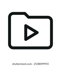 Folder with play button UI icon, play video folder simple line user interface vector symbol