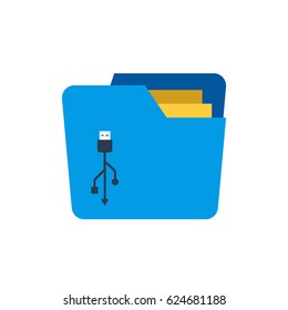 Folder with plugged to display the connected devices in icon for web or application. Vector illustration isolated on white background.