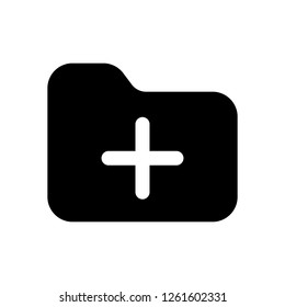 Folder with plus mark, business icon. Black icon on white background