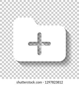 Folder with plus mark, business icon. White icon with shadow on transparent background
