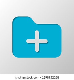Folder with plus mark, business icon. Paper design. Cutted symbol with shadow