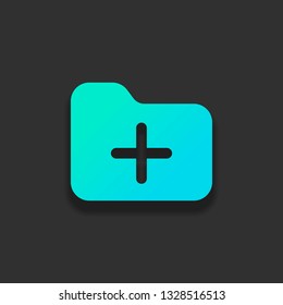 Folder with plus mark, business icon. Colorful logo concept with soft shadow on dark background. Icon color of azure ocean