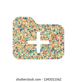 Folder with plus mark, business icon. Colored mosaic with polygons