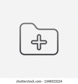 Folder with plus mark, outline linear business icon. On grid background