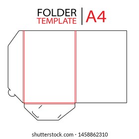 Folder presentation template die cut stamp. Empty folder template for A4 documents and business card with lock. Vector black isolated circuit, line folder on white background.