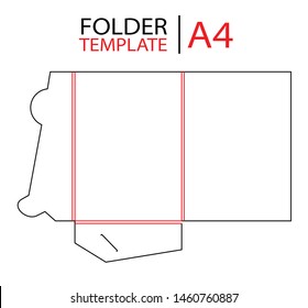 Folder presentation template die cut stamp. Empty folder template for A4 documents and business card with lock. Vector black isolated circuit, line folder on white background.