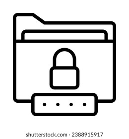 Ordnerschutzsymbol. Konzept der Cybersicherheit. Rahmenstil. Vektorgrafik. Einzeln auf weißem Hintergrund.