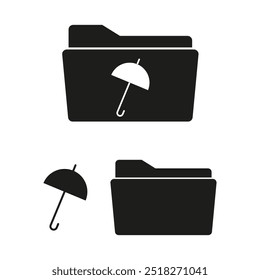 Folder protection icon. Umbrella symbol vector. Document safety concept. File security illustration.