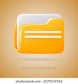 Folder in realistic 3d style, isolated on yellow background. Vector illustration.