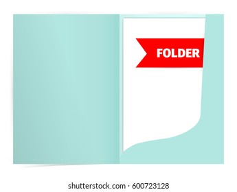Folder realistic mockup design, blank white paper, realistic rendering, isolated on grey background, copyspace for text, sheet template for menu, booklet or presentation data, vector illustration