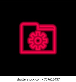 Folder red glowing neon ui ux icon. Glowing sign logo vector