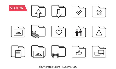 Folder related line icon set. File documents linear icons.