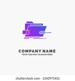 Folder, repair, skrewdriver, tech, technical Purple Business Logo Template. Place for Tagline.