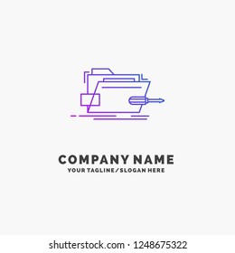 Folder, repair, skrewdriver, tech, technical Purple Business Logo Template. Place for Tagline