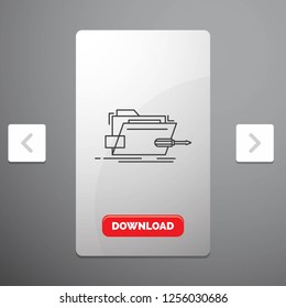 Folder, repair, skrewdriver, tech, technical Line Icon in Carousal Pagination Slider Design and Red Download Button