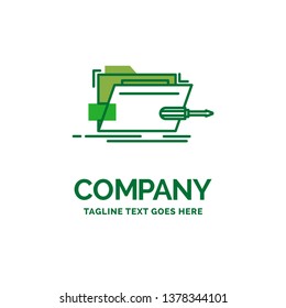 Folder, repair, skrewdriver, tech, technical Flat Business Logo template. Creative Green Brand Name Design.