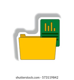 folder with report Vector illustration in paper sticker style of statistic file and folder