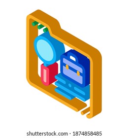 vector de icono de caso de negocio de investigación de carpetas. signo de caso comercial de investigación de carpetas isométricas. ilustración de símbolo aislado de color