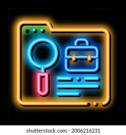 folder research business case neon light sign vector. Glowing bright icon folder research business case sign. transparent symbol illustration