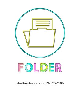 Folder round linear icon template for modern app. Digital documents container round outline simple symbol isolated cartoon flat vector illustration.