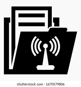 Folder and router icon. Illustration of connecting to a cloud service. Remote access. Documents on the server. Vector icon.