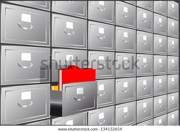 Folder Search File Cabinet Halfopen Drawers Stock Vector Royalty Free 134132654