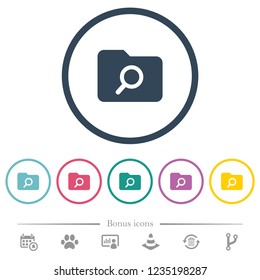 Folder search flat color icons in round outlines. 6 bonus icons included.