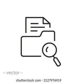 folder search icon, file find or document, archive data check, thin line symbol on white background - editable stroke vector illustration