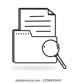 folder search icon, file find or document, archive data check, thin line symbol on white background - editable stroke vector illustration.