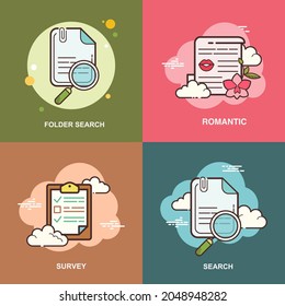 folder search, romantic, survey search flat icon collection vector design