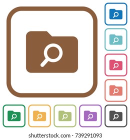 Folder search simple icons in color rounded square frames on white background