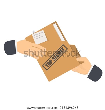 Folder with secret documents. Transfer of confidential information, vector illustration