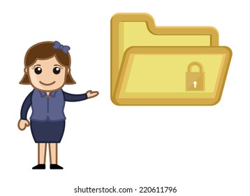 Folder Security Concept - Vector Character Cartoon Illustration