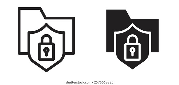 Folder security icons in outline and stroke versions