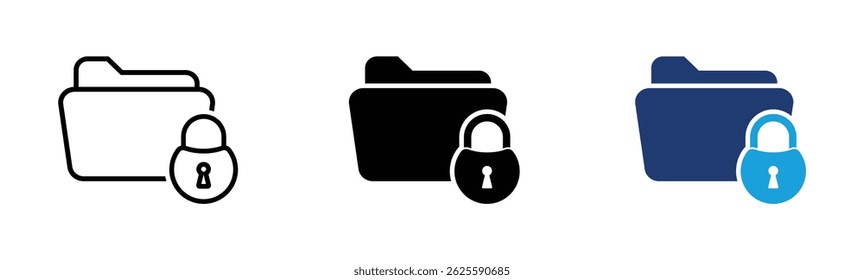 Folder security vector icons set. Folder protection sign. Folder security icon