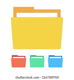 Folder set in different colors. Files in folders collection. Vector.