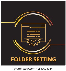 folder setting icon. Simple golden line icon on black background. Vector illustration