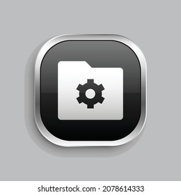 folder settings fill icon design. Glossy Button style rounded rectangle isolated on gray background. Vector illustration