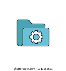 Folder settings with gears icon isolated on white background. Software update, transfer protocol, teamwork tool management. Set icons colorful. Vector Illustration