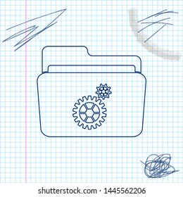 Folder settings with gears line sketch icon isolated on white background. Concept of software update, transfer protocol, router, teamwork tool management, copy process. Vector Illustration