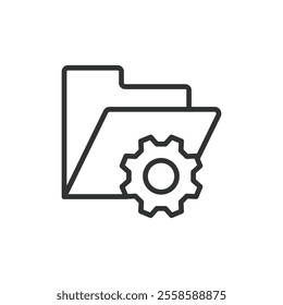 Folder settings, icon in line design. Folder, settings, file, configuration, management, organization, preferences on white background vector. Folder settings, icon in line design editable stroke icon