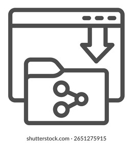 Folder with sharing access line icon, data hoarding concept. Vector graphics. Window with downloads page and folder sign on white background, outline style icon for mobile or web design