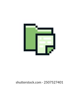 Folder sheet pixel art icon. Isolated vector illustration. Old school computer graphic style.