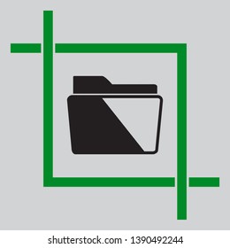 Folder sign illustration. Black icon inside green crop tool at light gray background