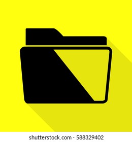 Folder sign illustration. Black icon with flat style shadow path on yellow background.