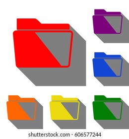 Folder sign illustration. Set of red, orange, yellow, green, blue and violet icons at white background with flat shadow.