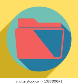 Folder sign illustration. Sunset orange icon with llapis lazuli shadow inside medium aquamarine circle with different goldenrod shadow at royal yellow background.