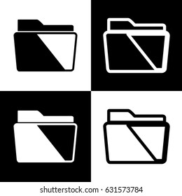 Folder sign illustration. Vector. Black and white icons and line icon on chess board.