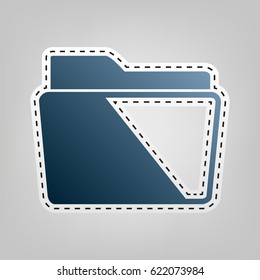 Folder sign illustration. Vector. Blue icon with outline for cutting out at gray background.