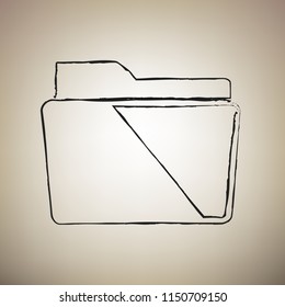 Folder sign illustration. Vector. Brush drawed black icon at light brown background.